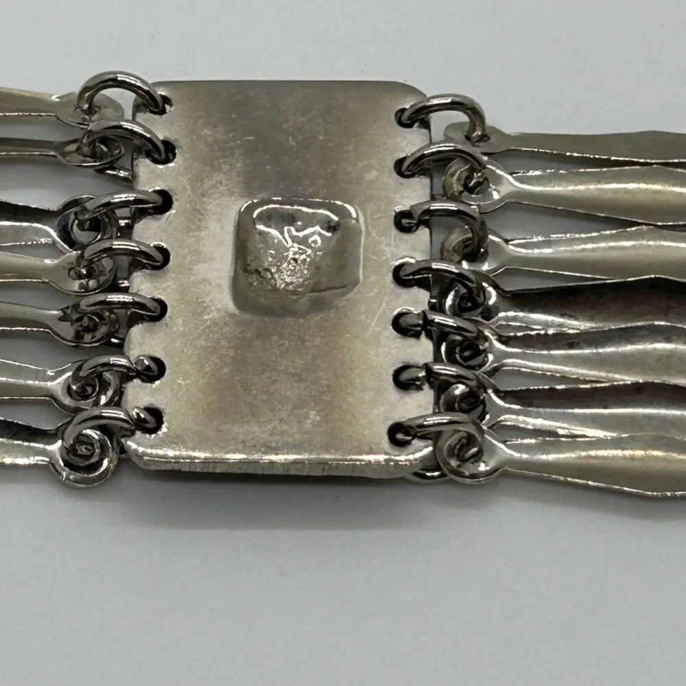 Vintage Mexican Alpaca Silver Panel Bracelet Aztec Motif Made in Mexico Boho - Picture 11 of 14